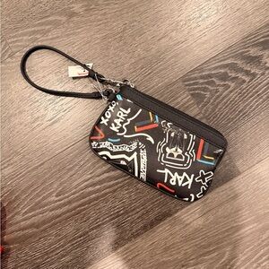 Karl Lagerfeld Black and Multicolor Graphic Wristlet